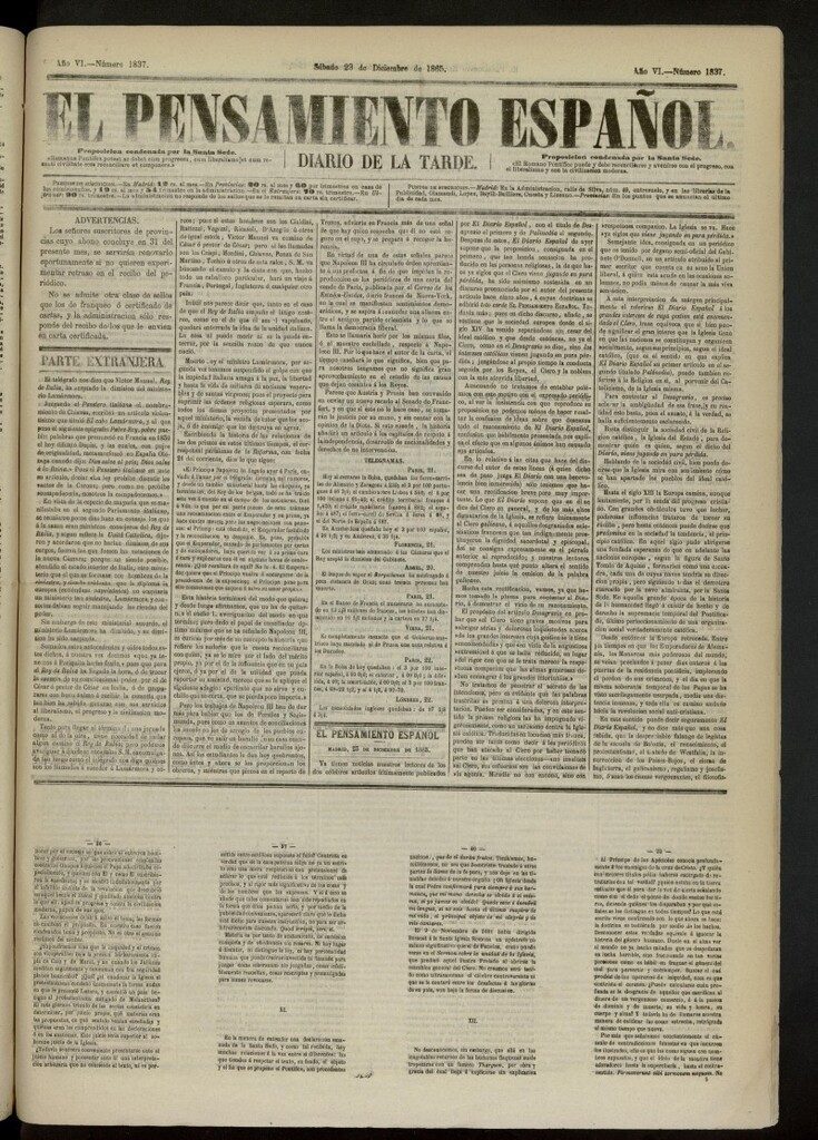 Miniatura de El Pensamiento Español del 23 de diciembre de 1865, nº 1837