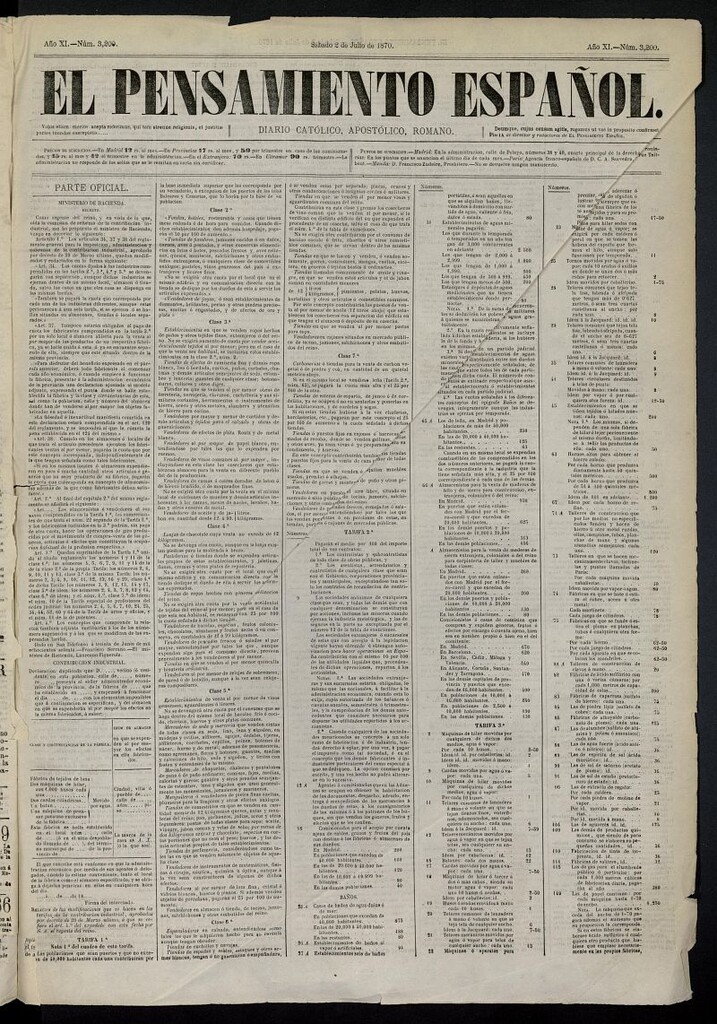 Miniatura de El Pensamiento Español del 2 de julio de 1870, nº 3200
