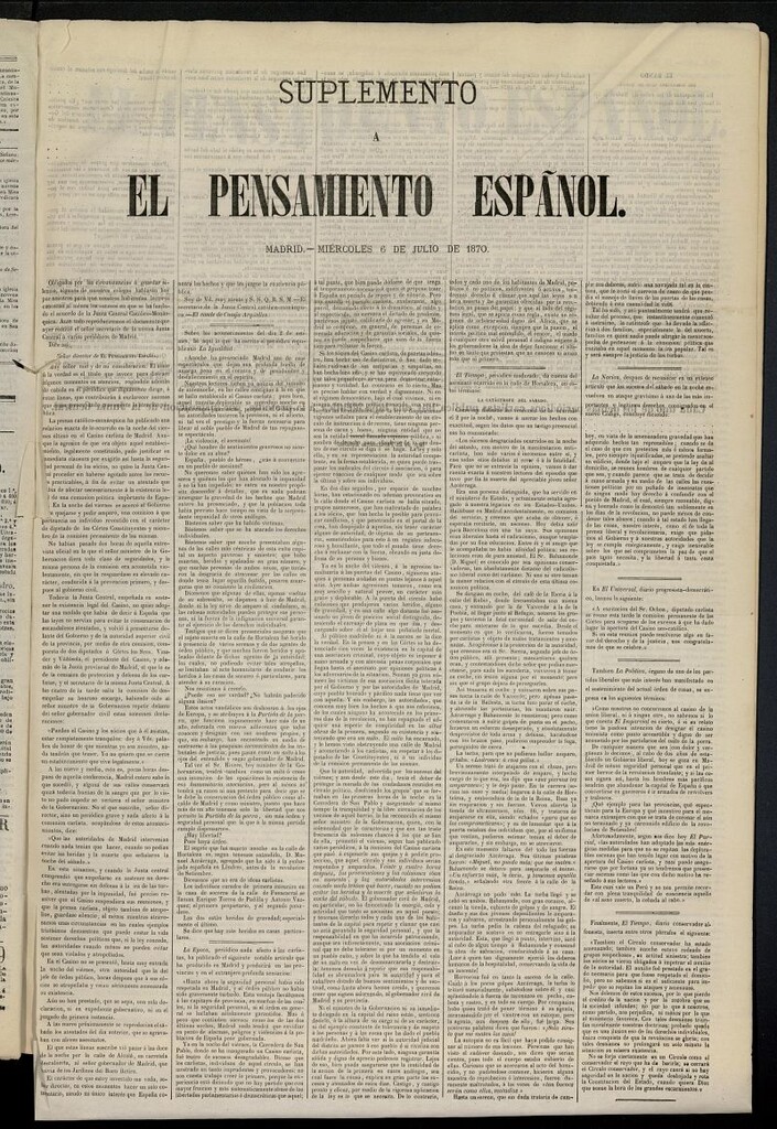 Miniatura de El Pensamiento Español : Suplemento del 6 de julio de 1870