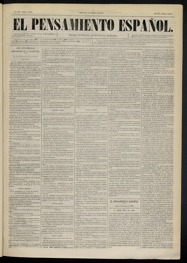 Miniatura de El Pensamiento Español del 20 de julio de 1870, nº 3203