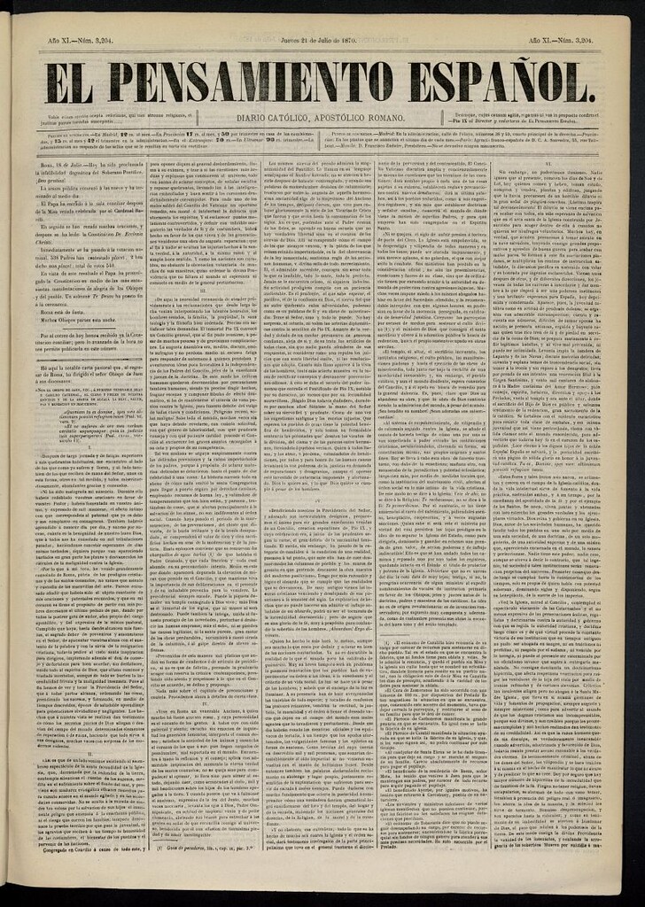 Miniatura de El Pensamiento Español del 21 de julio de 1870, nº 3204