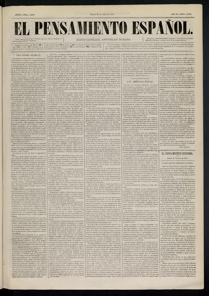 Miniatura de El Pensamiento Español del 26 de julio de 1870, nº 3208