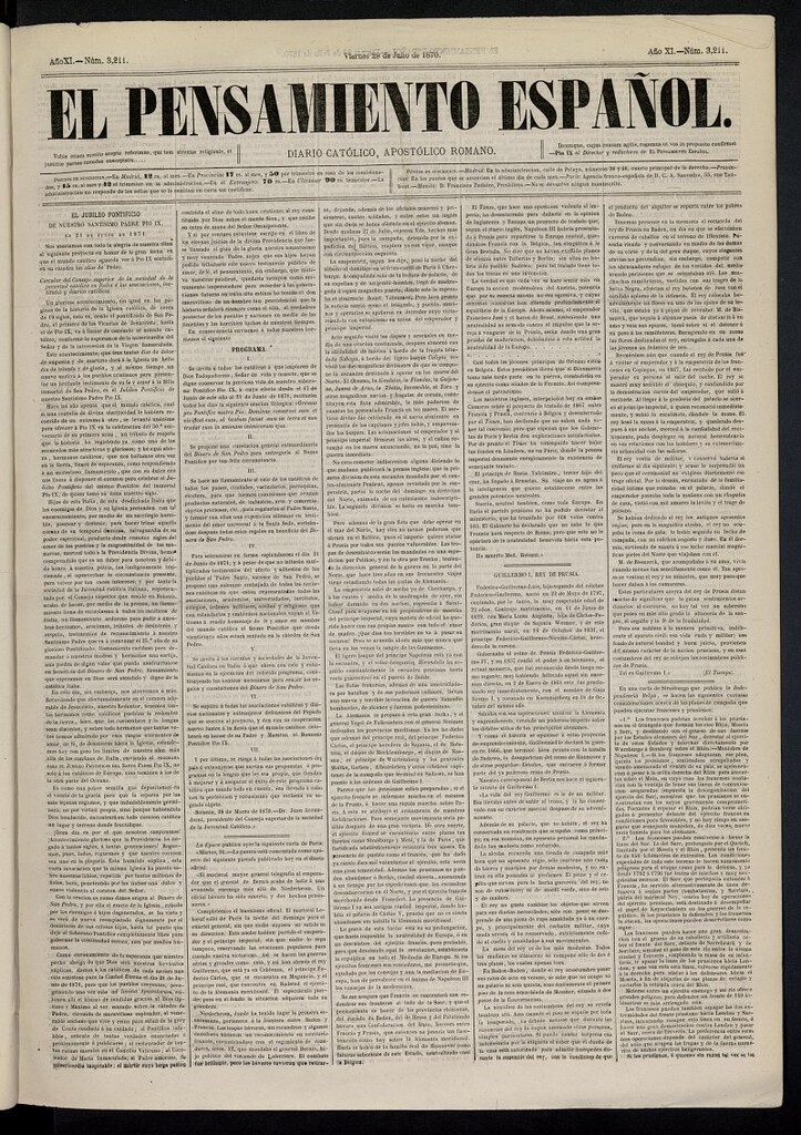 Miniatura de El Pensamiento Español del 29 de julio de 1870, nº 3211