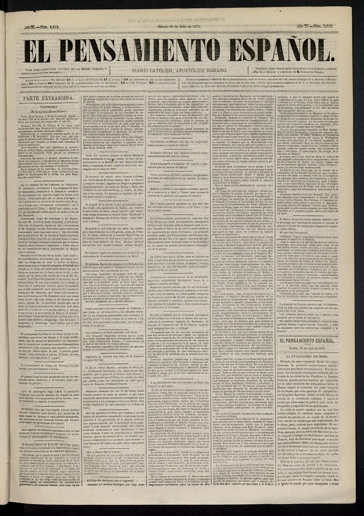 Miniatura de El Pensamiento Español del 30 de julio de 1870, nº 3212