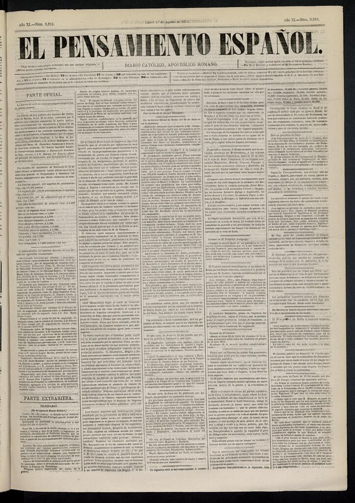 Miniatura de El Pensamiento Español del 1 de agosto de 1870, nº 3213