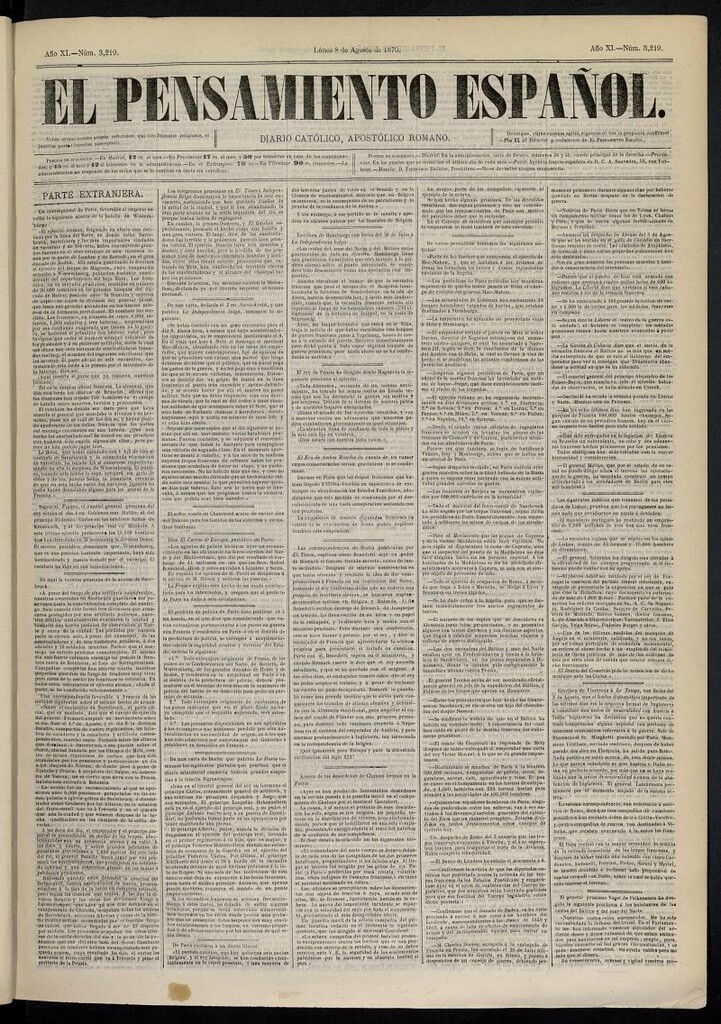 Miniatura de El Pensamiento Español del 8 de agosto de 1870, nº 3219