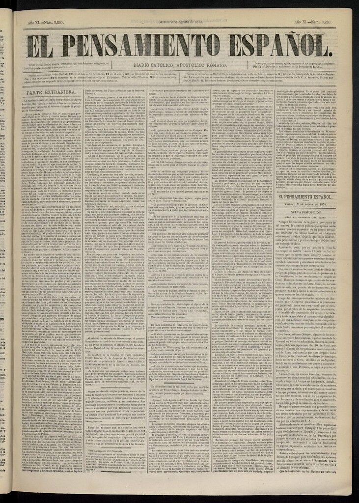 Miniatura de El Pensamiento Español del 9 de agosto de 1870, nº 3220