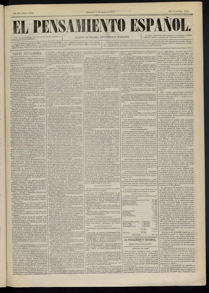 Miniatura de El Pensamiento Español del 10 de agosto de 1870, nº 3221