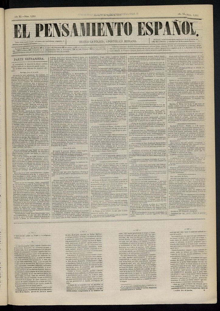 Miniatura de El Pensamiento Español del 11 de agosto de 1870, nº 3222