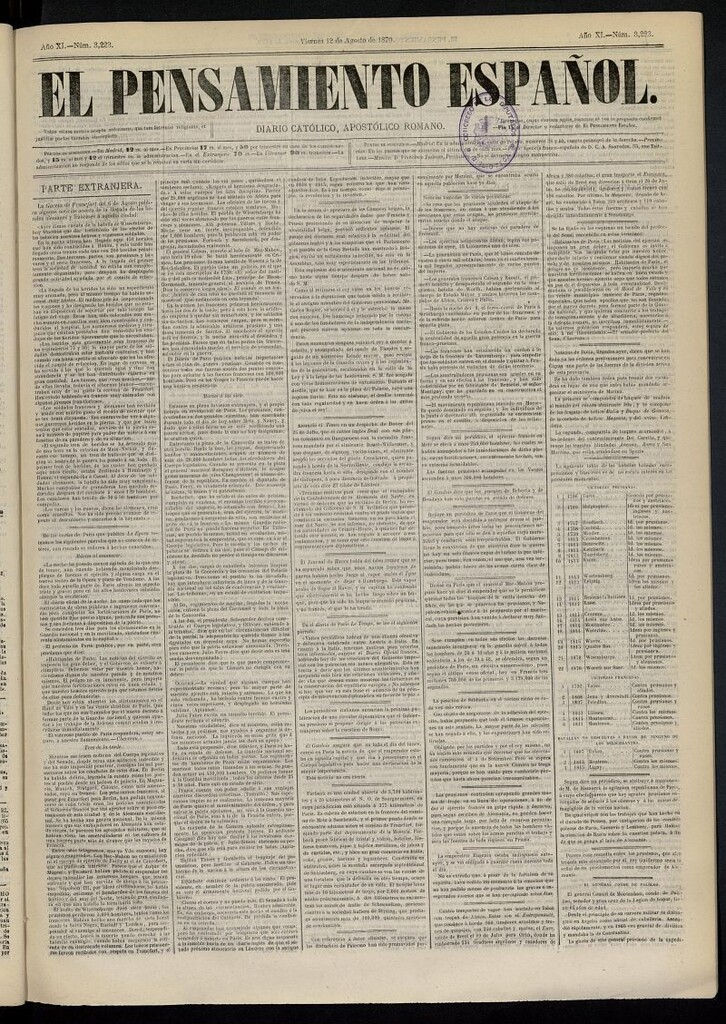 Miniatura de El Pensamiento Español del 12 de agosto de 1870, nº 3223