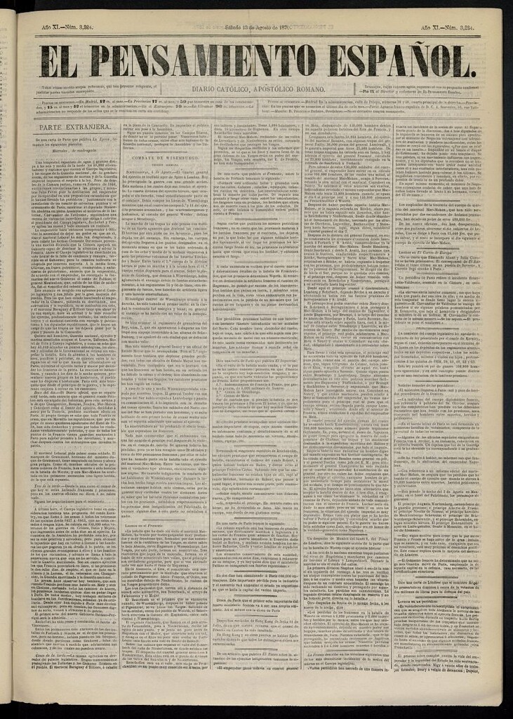 Miniatura de El Pensamiento Español del 13 de agosto de 1870, nº 3224