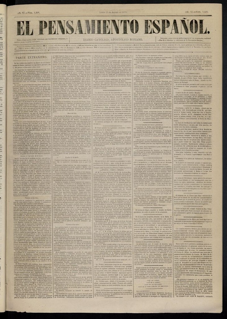 Miniatura de El Pensamiento Español del 15 de agosto de 1870, nº 3225