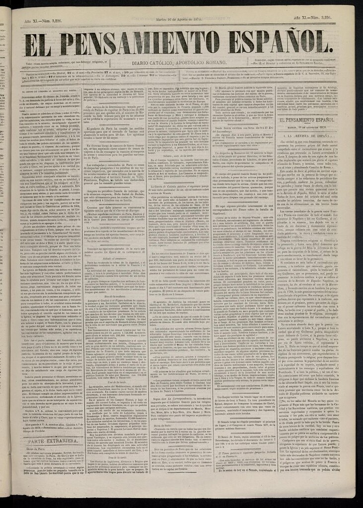 Miniatura de El Pensamiento Español del 16 de agosto de 1870, nº 3226