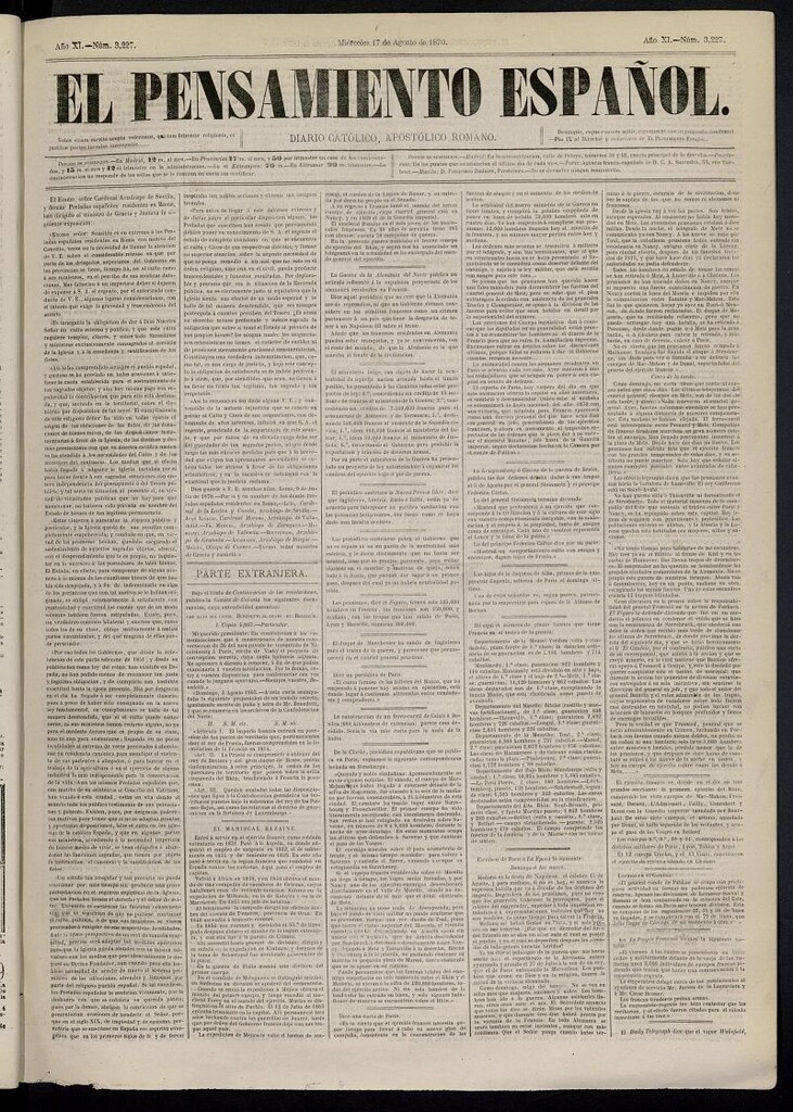 Miniatura de El Pensamiento Español del 17 de agosto de 1870, nº 3227