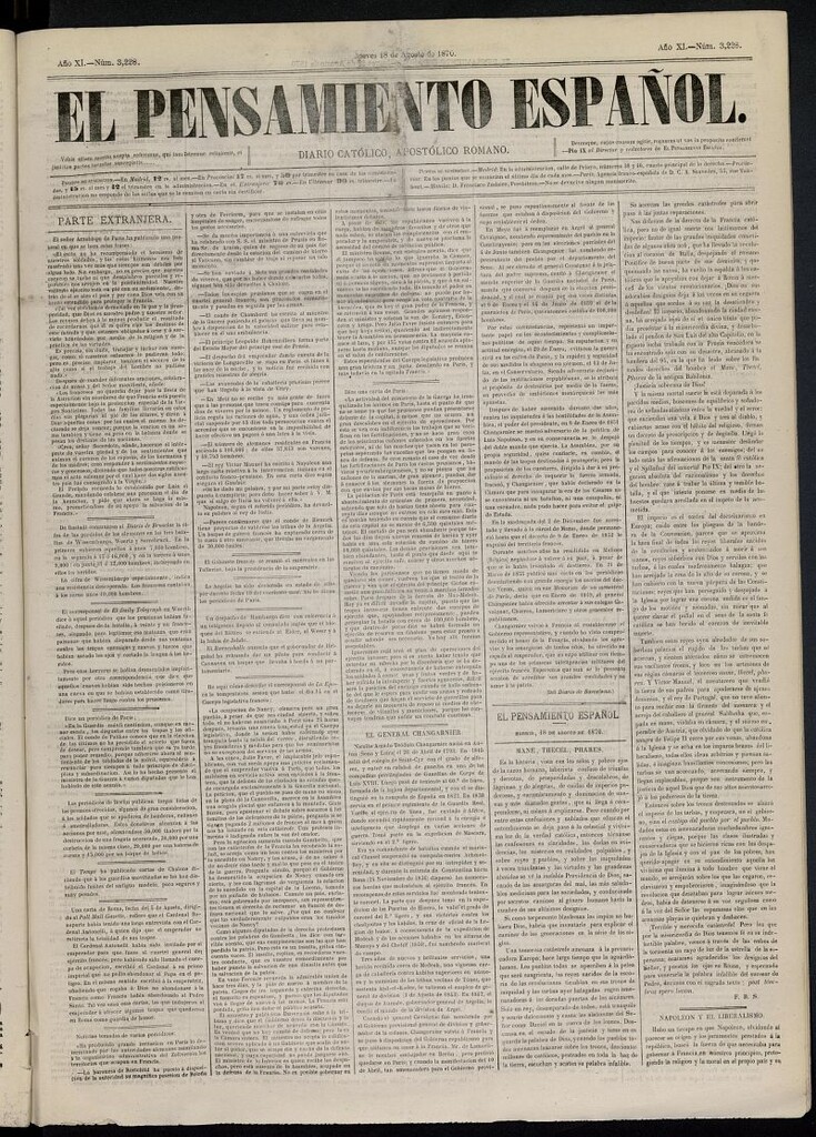 Miniatura de El Pensamiento Español del 18 de agosto de 1870, nº 3228