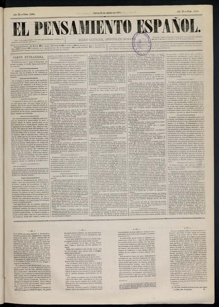 Miniatura de El Pensamiento Español del 25 de agosto de 1870, nº 3234