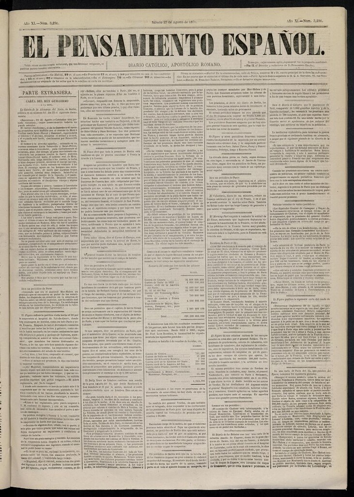 Miniatura de El Pensamiento Español del 27 de agosto de 1870, nº 3236