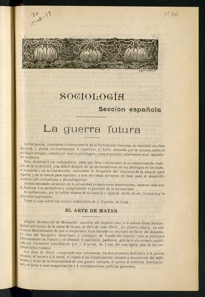 Miniatura de La Revista Blanca : publicación quincenal de sociología, ciencias y artes del 15 de abril de 1899