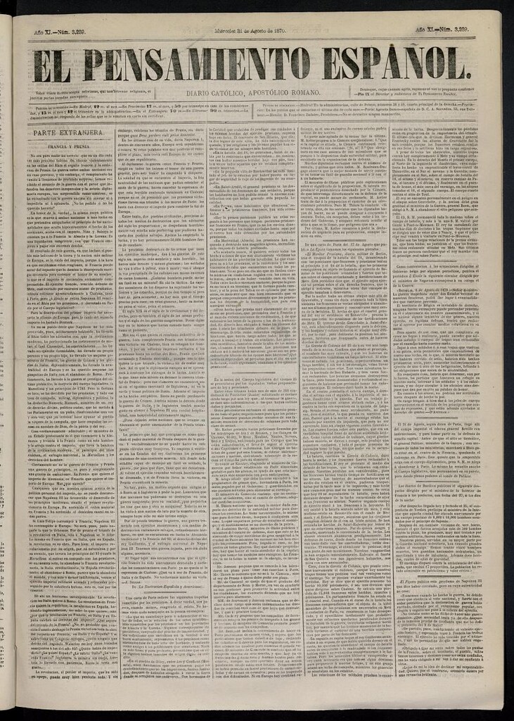 Miniatura de El Pensamiento Español del 31 de agosto de 1870, nº 3239