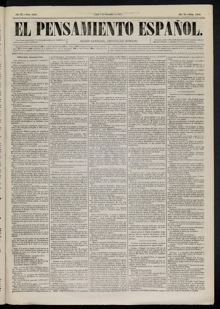 Miniatura de El Pensamiento Español del 5 de septiembre de 1870, nº 3243