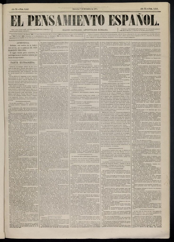 Miniatura de El Pensamiento Español del 7 de septiembre de 1870, nº 3245