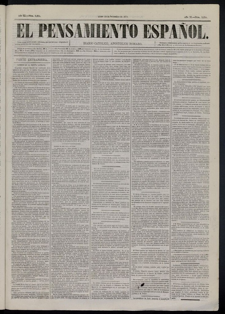 Miniatura de El Pensamiento Español del 19 de septiembre de 1870, nº 3254