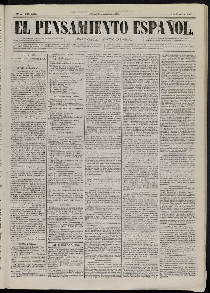 Miniatura de El Pensamiento Español del 21 de septiembre de 1870, nº 3256
