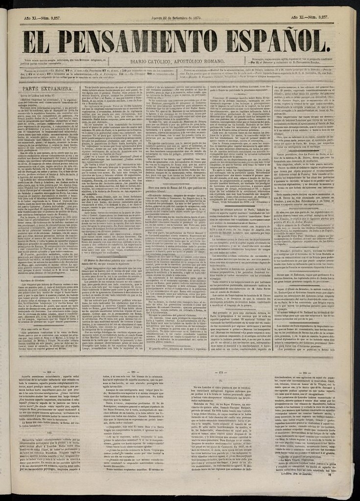 Miniatura de El Pensamiento Español del 22 de septiembre de 1870, nº 3257