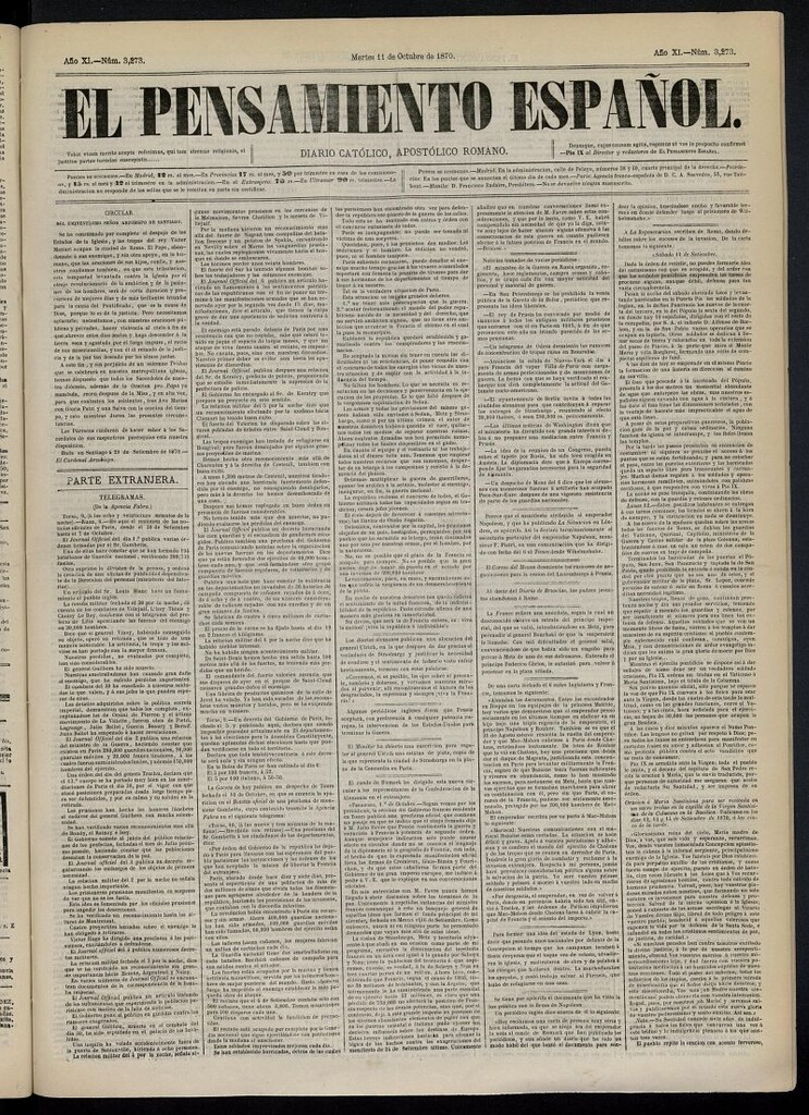 Miniatura de El Pensamiento Español del 11 de octubre de 1870, nº 3273