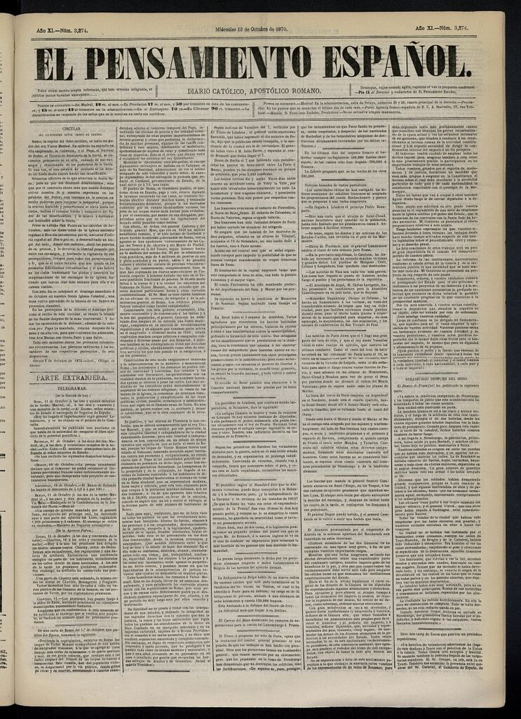 Miniatura de El Pensamiento Español del 12 de octubre de 1870, nº 3274