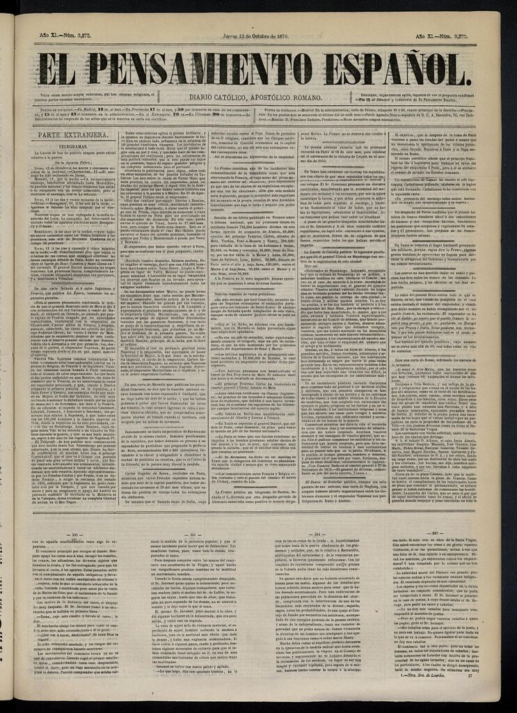 Miniatura de El Pensamiento Español del 13 de octubre de 1870, nº 3275
