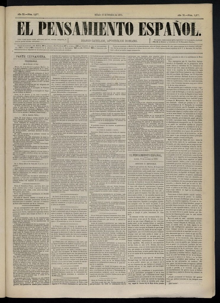 Miniatura de El Pensamiento Español del 15 de octubre de 1870, nº 3277