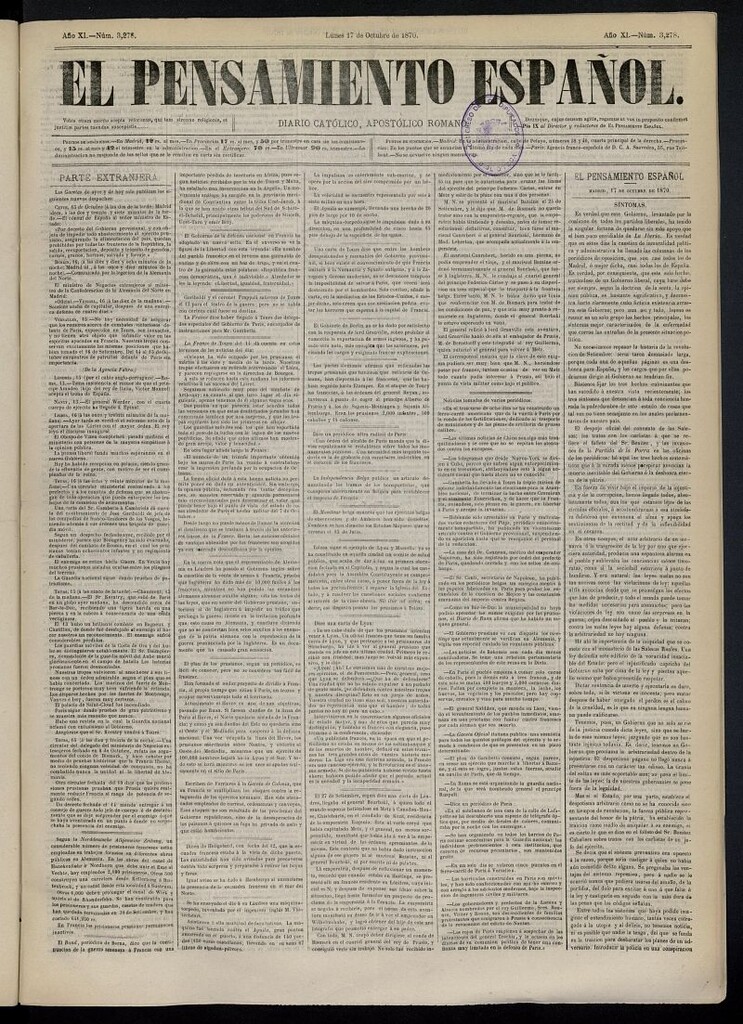 Miniatura de El Pensamiento Español del 17 de octubre de 1870, nº 3278