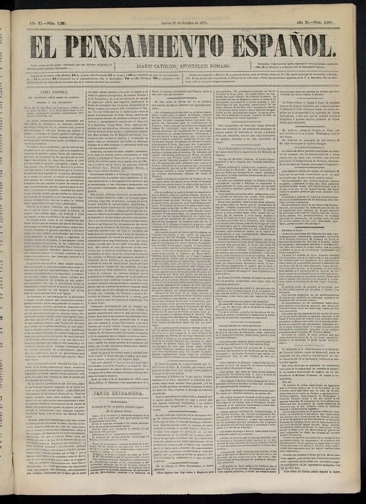Miniatura de El Pensamiento Español del 20 de octubre de 1870, nº 3281