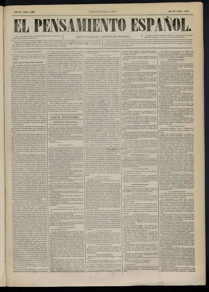 Miniatura de El Pensamiento Español del 21 de octubre de 1870, nº 3282