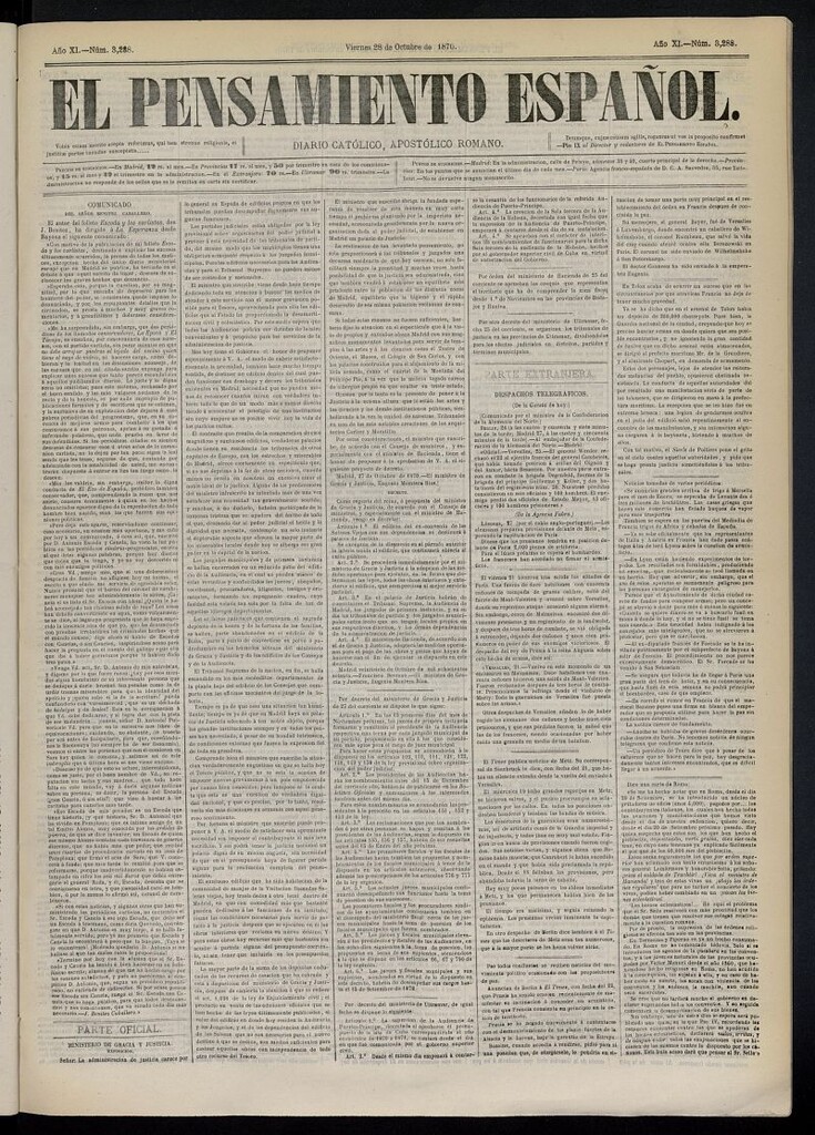 Miniatura de El Pensamiento Español del 28 de octubre de 1870, nº 3288