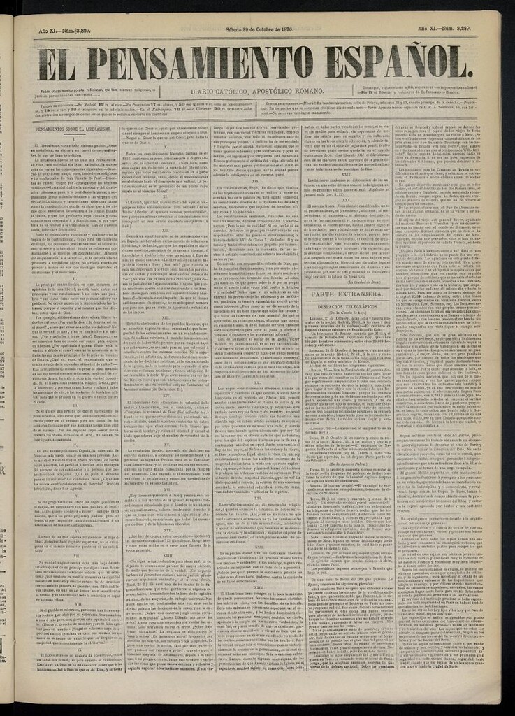 Miniatura de El Pensamiento Español del 29 de octubre de 1870, nº 3289
