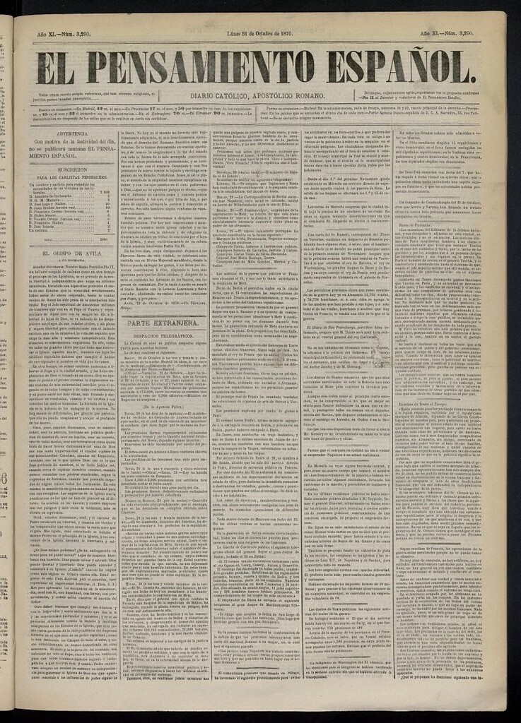 Miniatura de El Pensamiento Español del 31 de octubre de 1870, nº 3290