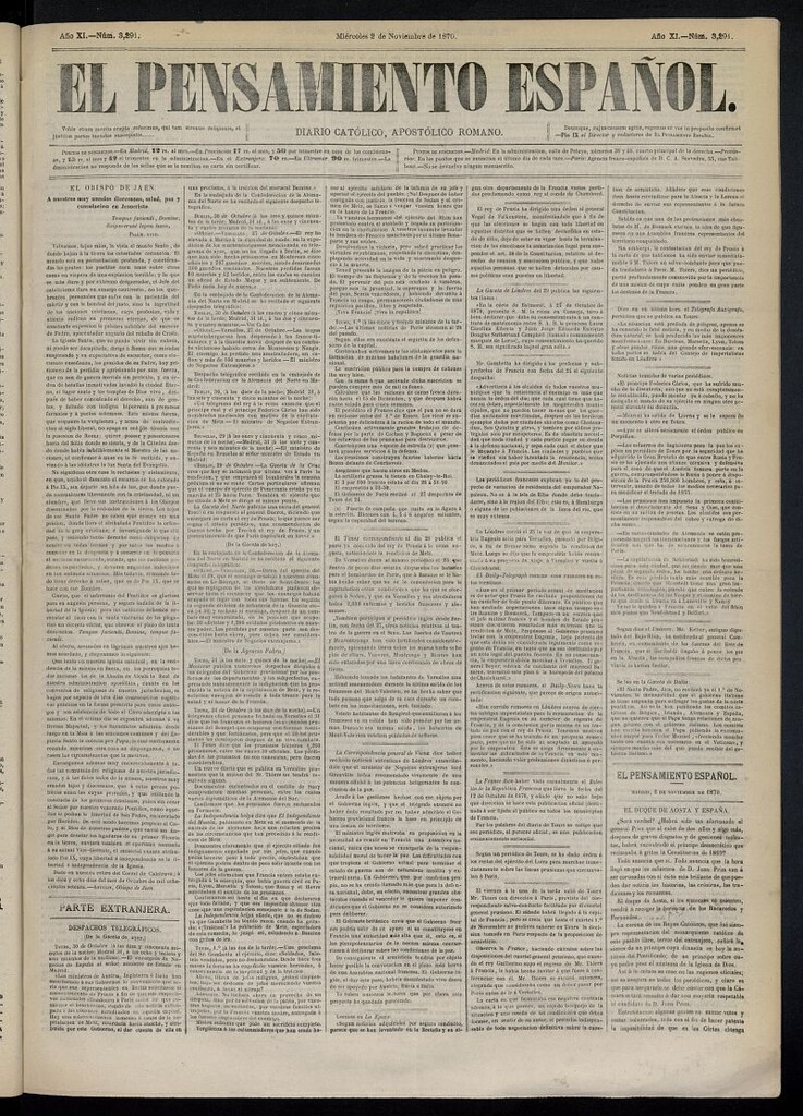 Miniatura de El Pensamiento Español del 2 de noviembre de 1870, nº 3291