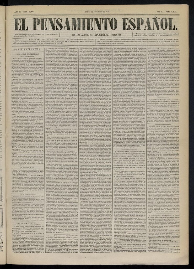 Miniatura de El Pensamiento Español del 7 de noviembre de 1870, nº 3295