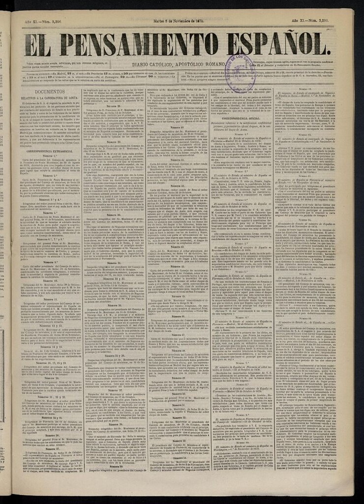 Miniatura de El Pensamiento Español del 8 de noviembre de 1870, nº 3296