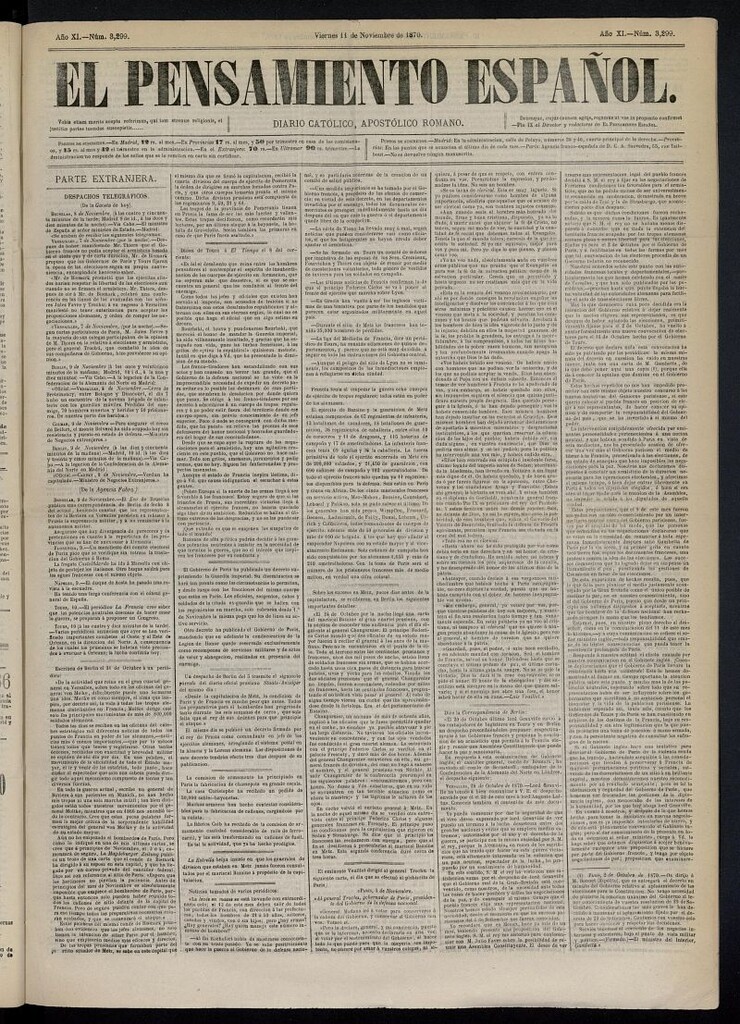 Miniatura de El Pensamiento Español del 11 de noviembre de 1870, nº 3299