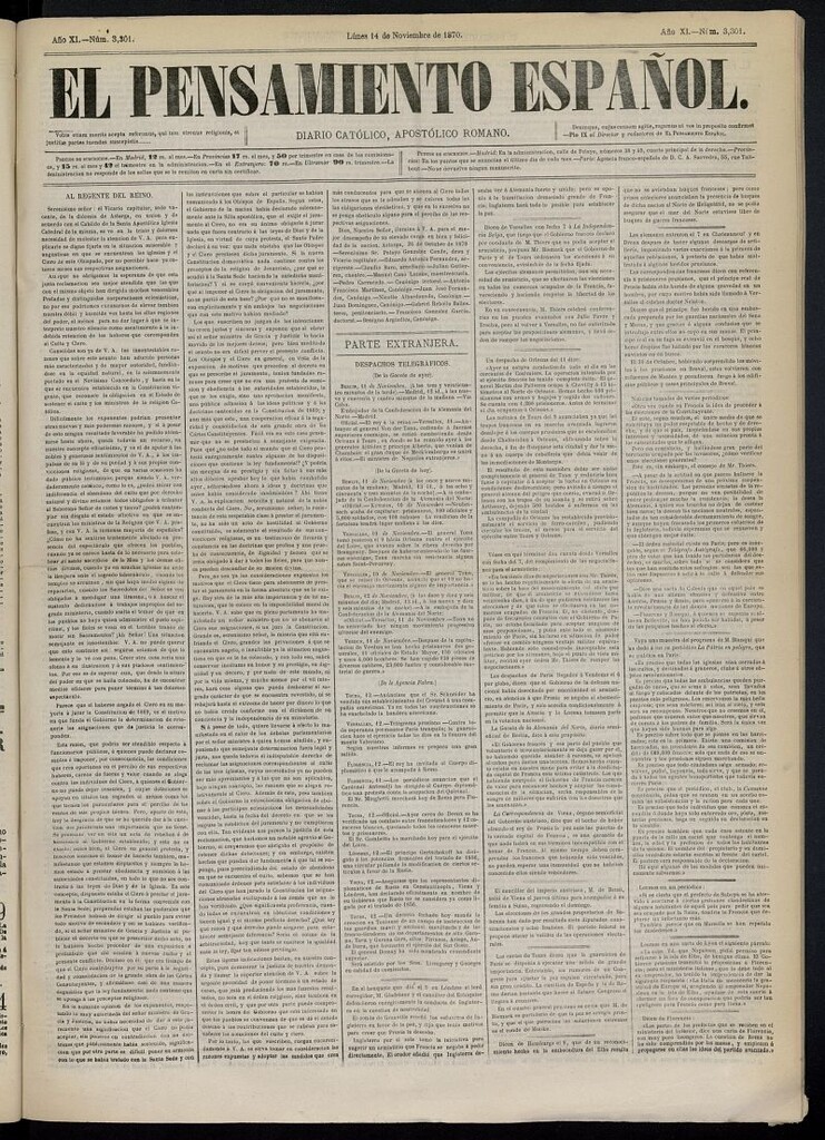 Miniatura de El Pensamiento Español del 14 de noviembre de 1870, nº 3301