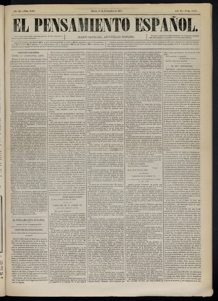 Miniatura de El Pensamiento Español del 15 de noviembre de 1870, nº 3302