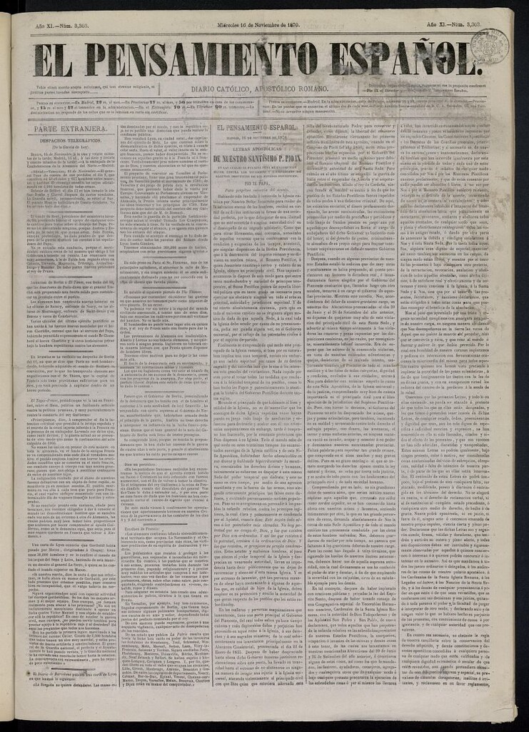Miniatura de El Pensamiento Español del 16 de noviembre de 1870, nº 3303