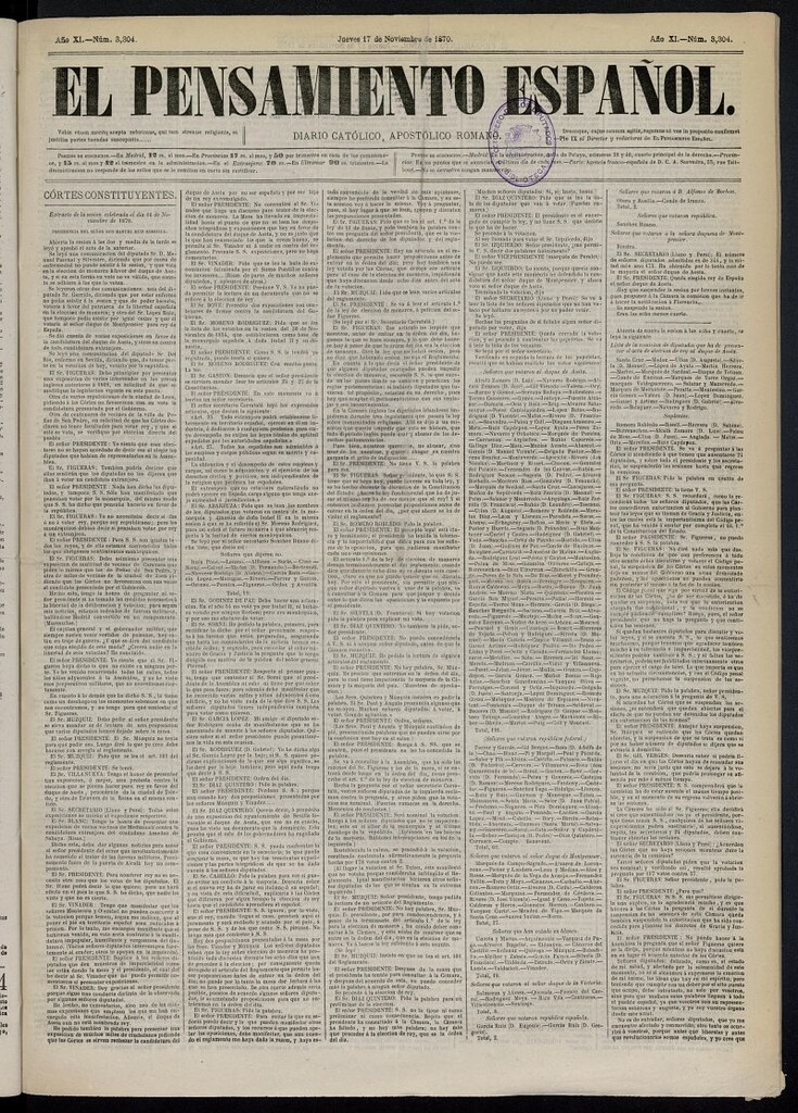 Miniatura de El Pensamiento Español del 17 de noviembre de 1870, nº 3304