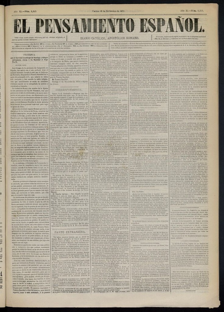 Miniatura de El Pensamiento Español del 18 de noviembre de 1870, nº 3305