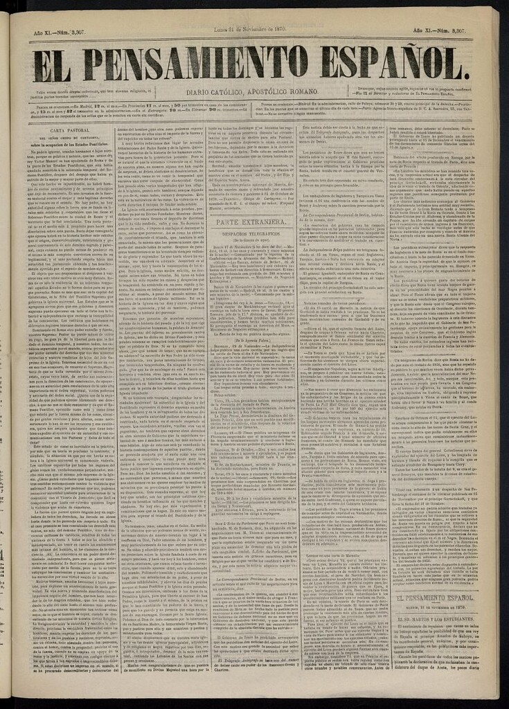 Miniatura de El Pensamiento Español del 21 de noviembre de 1870, nº 3307