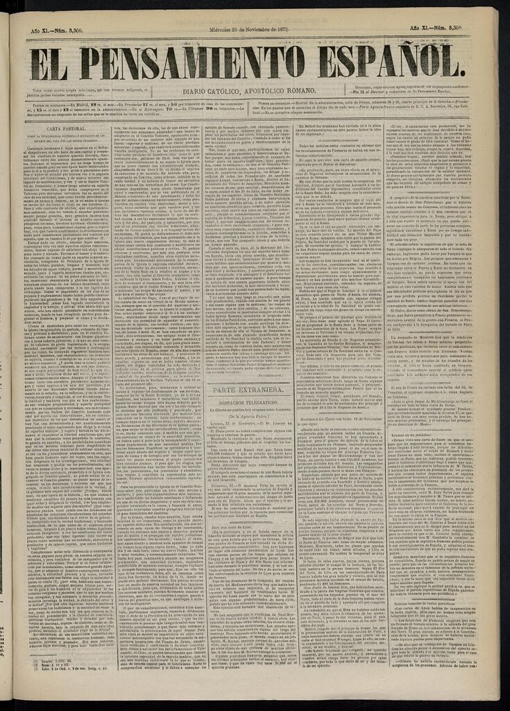 Miniatura de El Pensamiento Español del 23 de noviembre de 1870, nº 3309