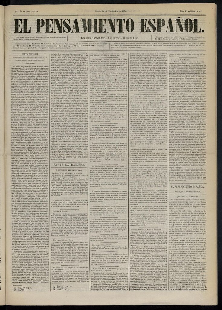 Miniatura de El Pensamiento Español del 24 de noviembre de 1870, nº 3310